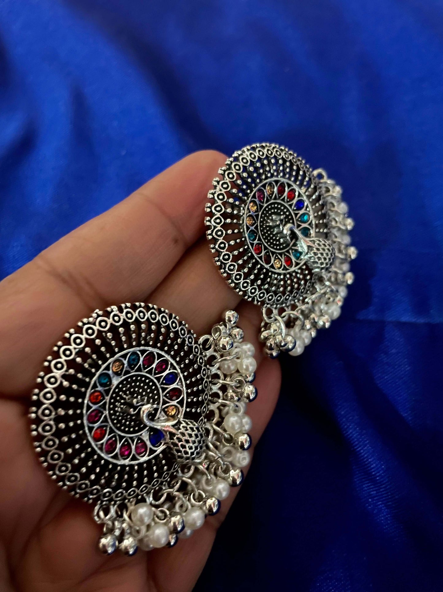 Earrings pair peacock ethnic boho oxidized colorful studs gift
