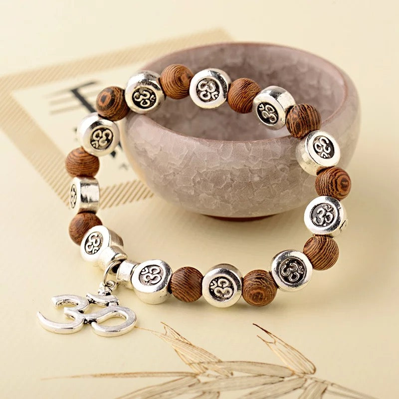 Om Bracelet natural wood boho jewelry gift