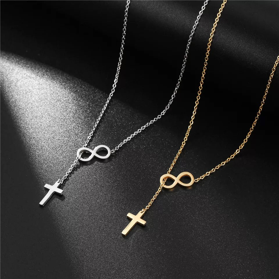 Cross charm necklace infinity decor stainless jewelry