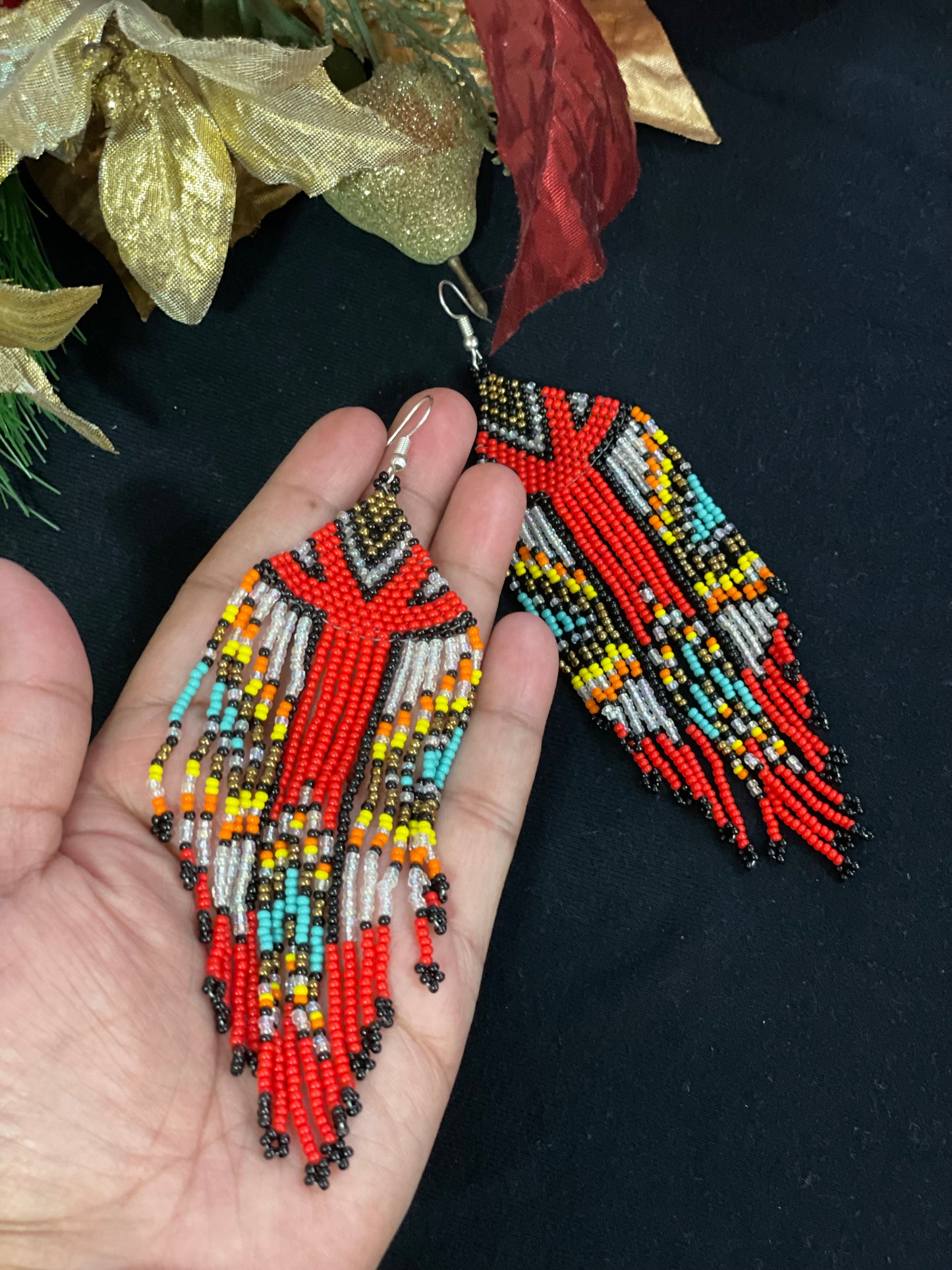 Seed bead earrings big dangle drop African boho jewelry