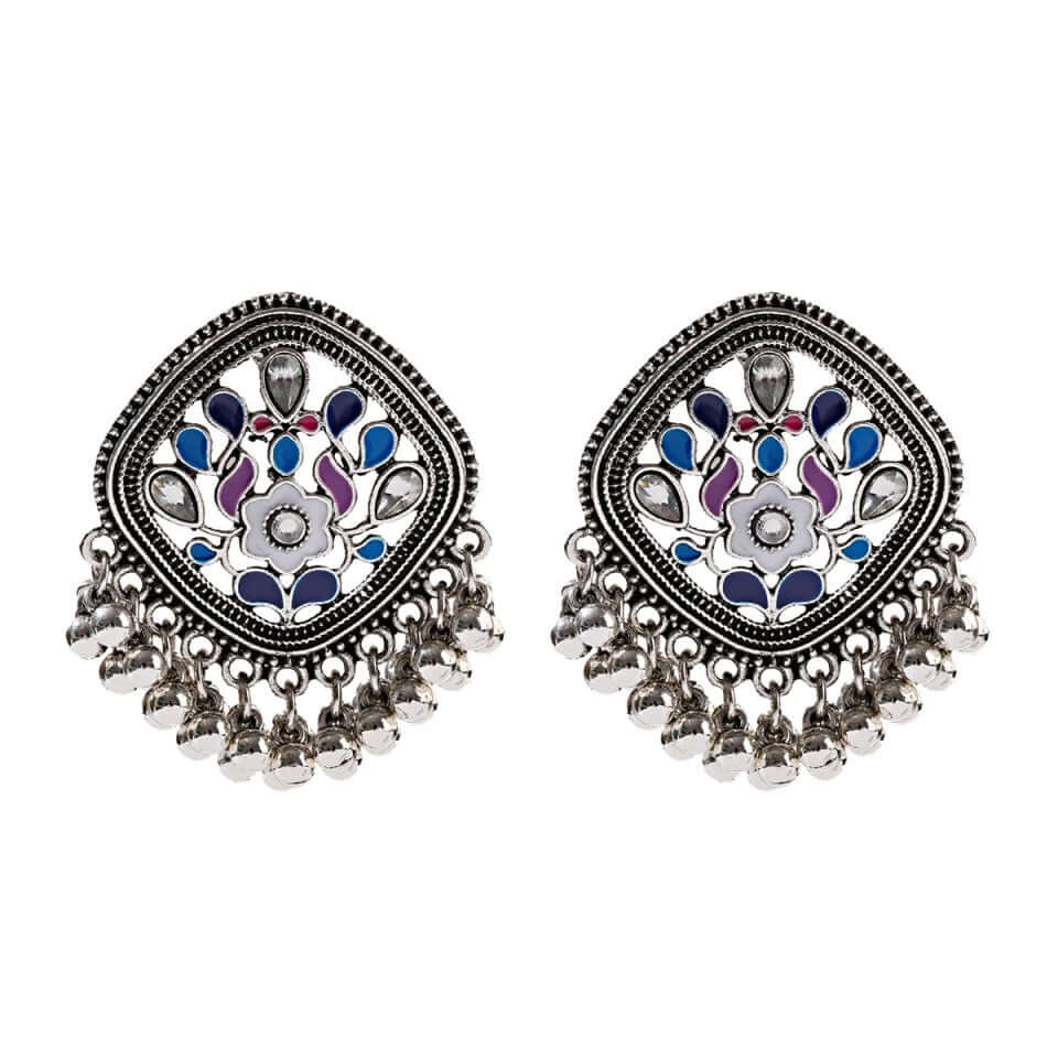 Earrings oxidized stone decorated stud boho jewelry