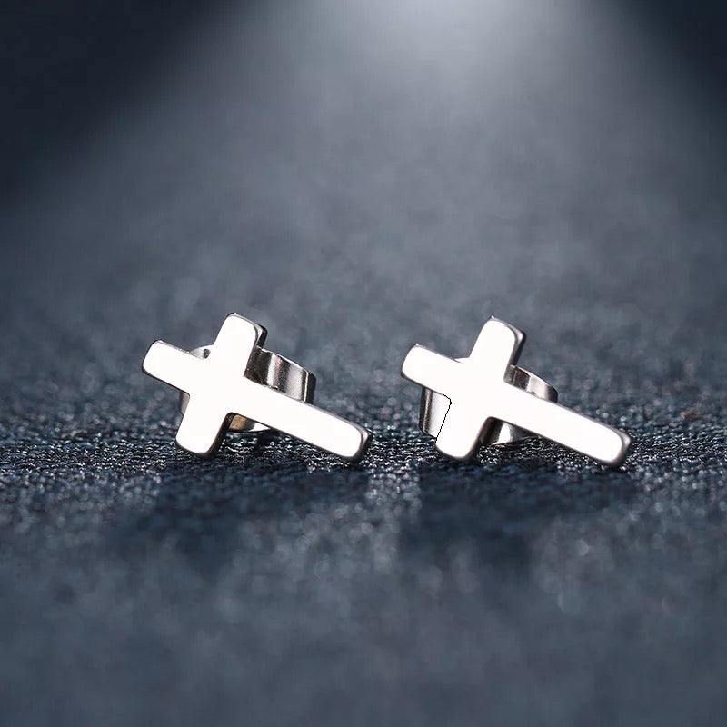 Stainless steel cross stud earrings faith jewelry no fade or tarnish