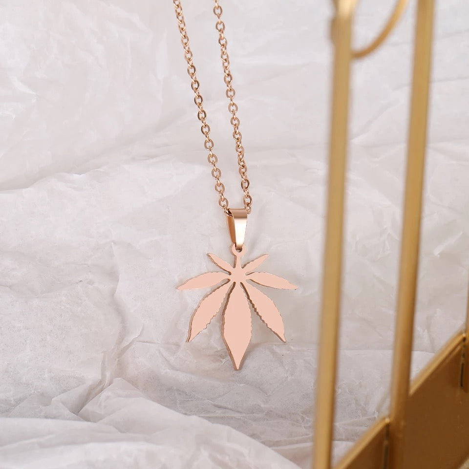 Rose gold leaf charm pendant stainless jewellery