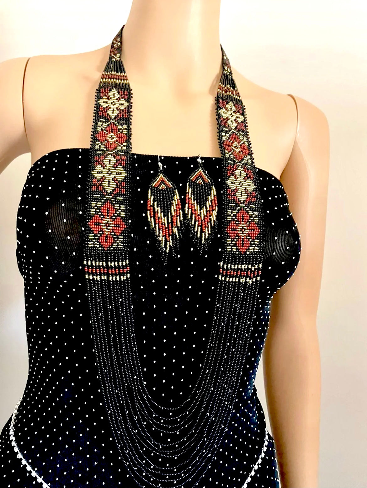 Handcrafted bead necklace earrings bohemian/African jewelry set