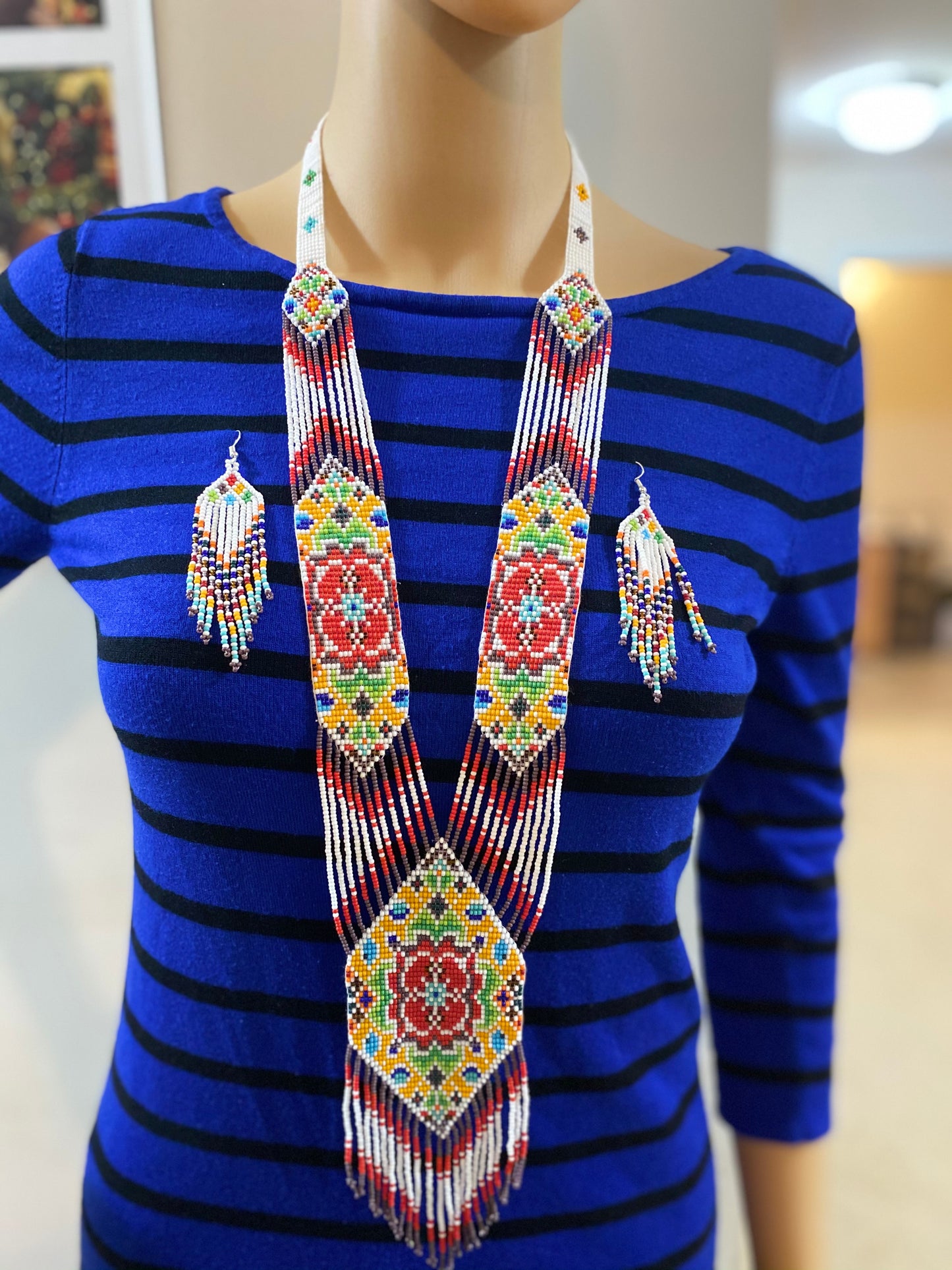 Handcrafted Bead necklace earrings set tribal jewelry