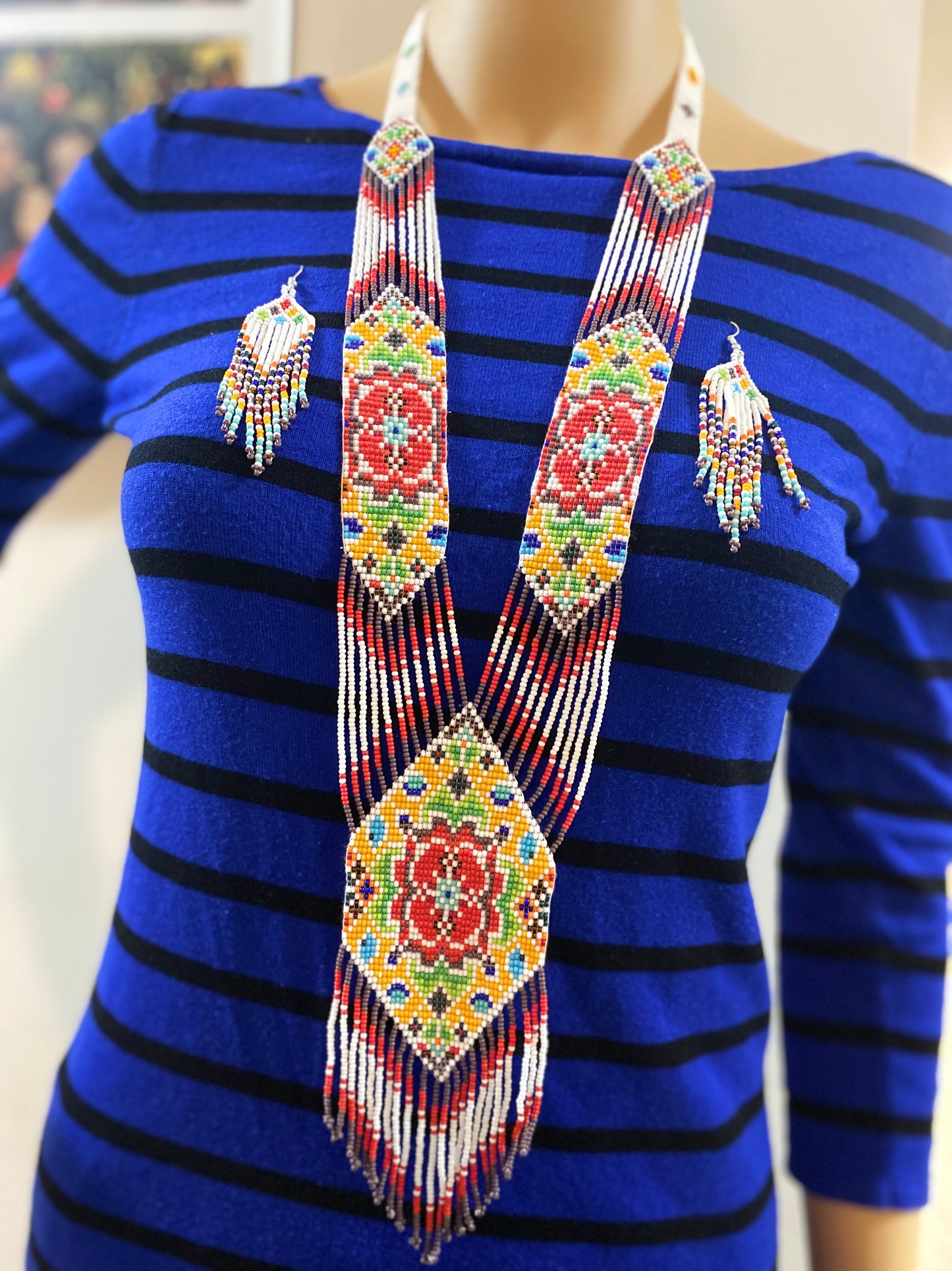 Handcrafted Bead necklace earrings set tribal jewelry