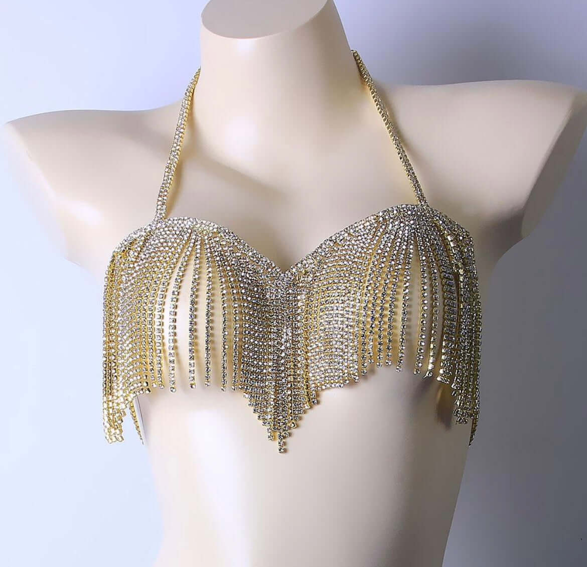 Bikini set body chain free size adjustable bling crystal bra thong set