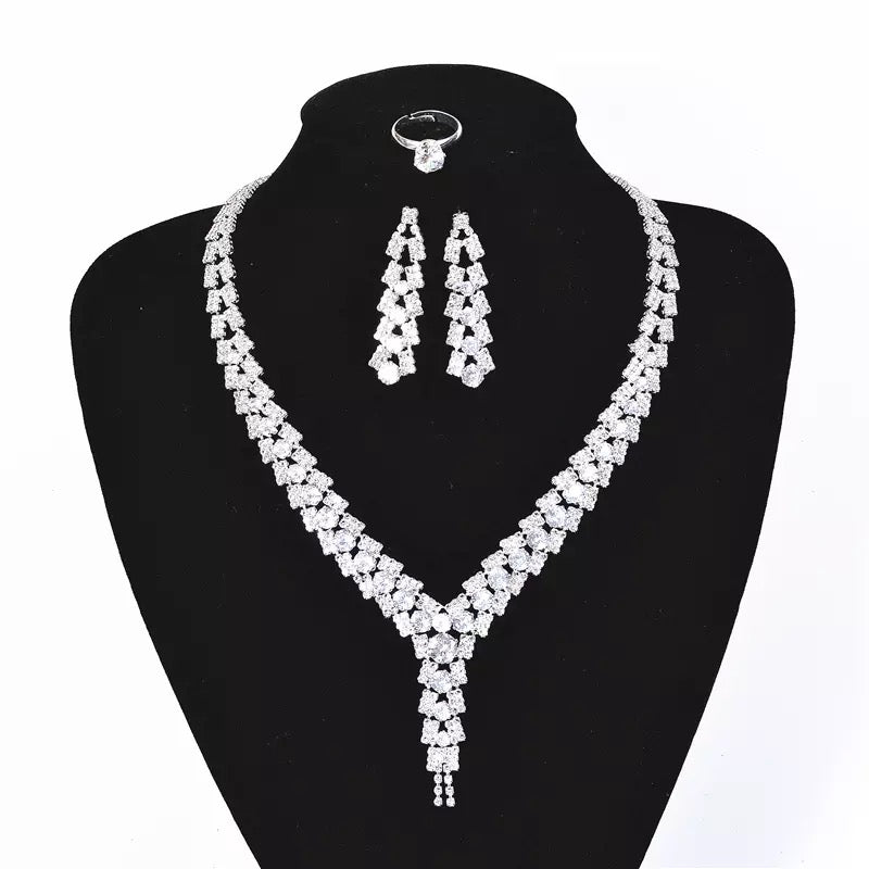 Wedding Necklace bracelet ring complete set silver shine jewelry