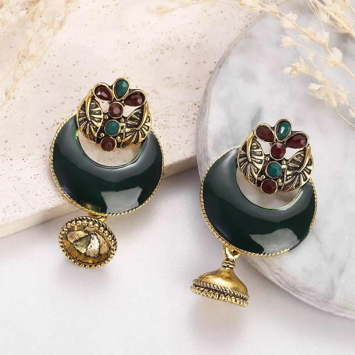 Earrings handcrafted enamel ethnic jhumka