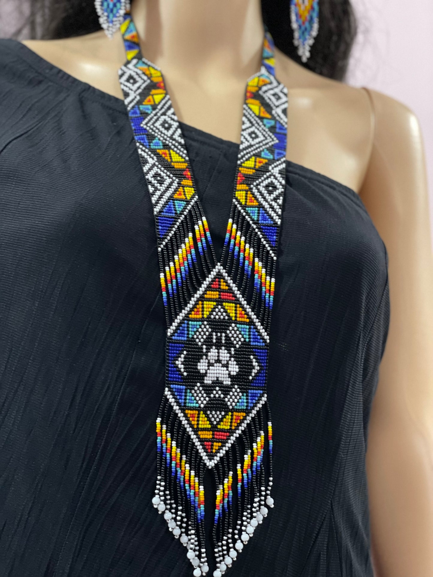 Seed bead necklace earrings set handcrafted tribal boho jewelry