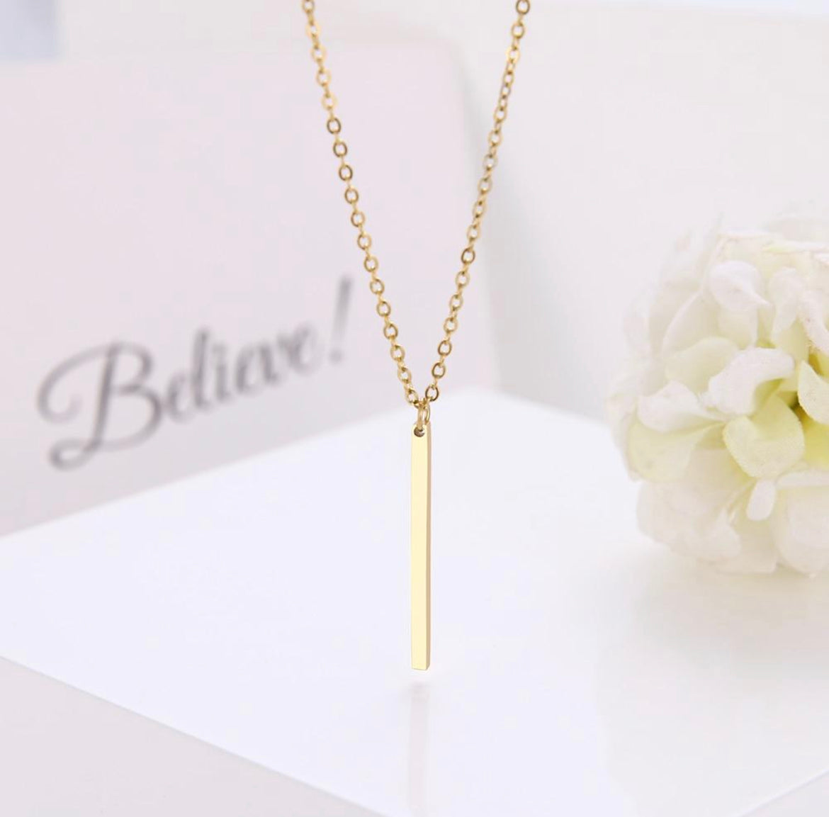 Rose gold necklace bar pendant charm balance stainless jewelry