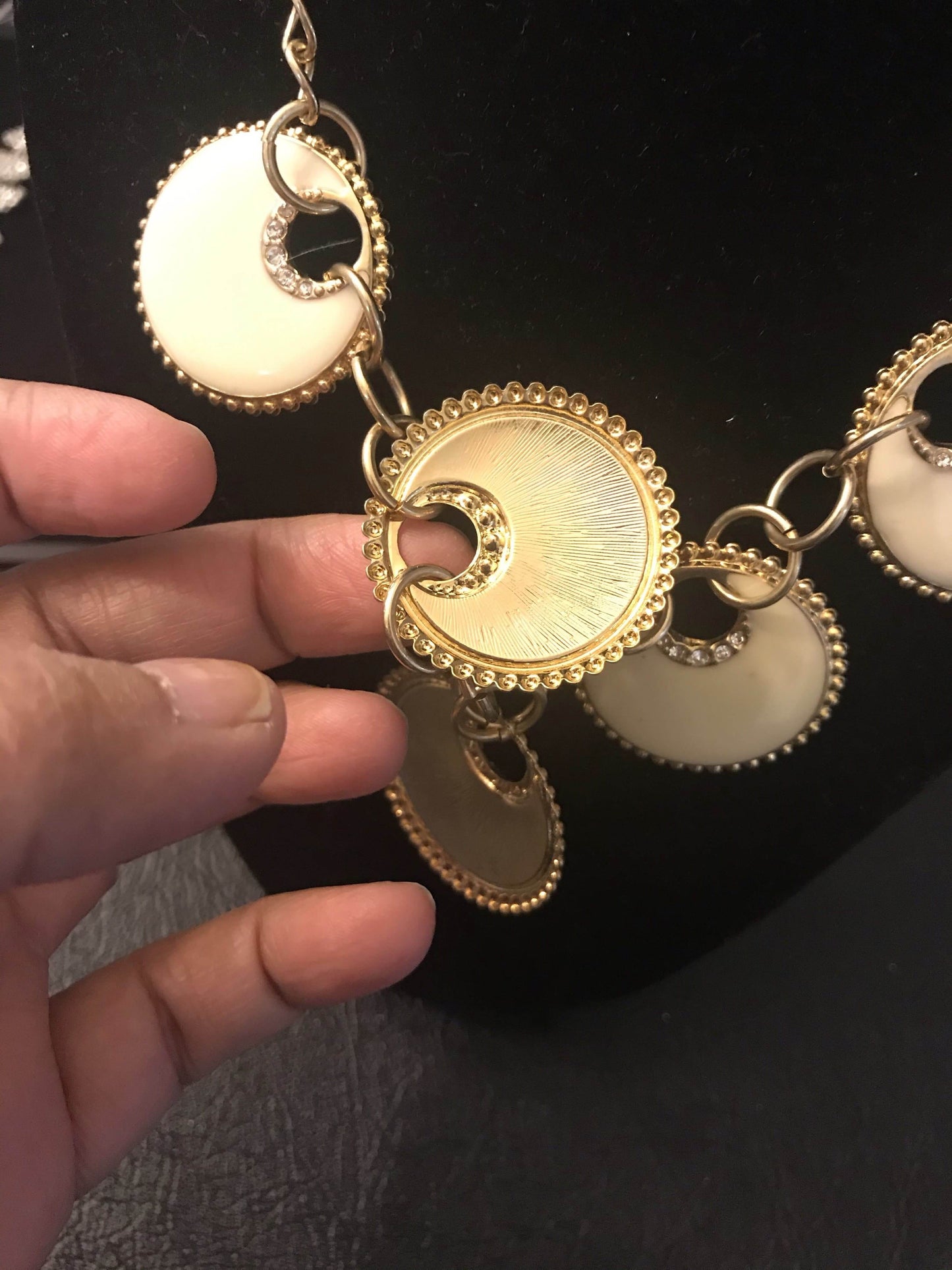 Enamel necklace earrings set for women Ivory color with rhinestone jewelry