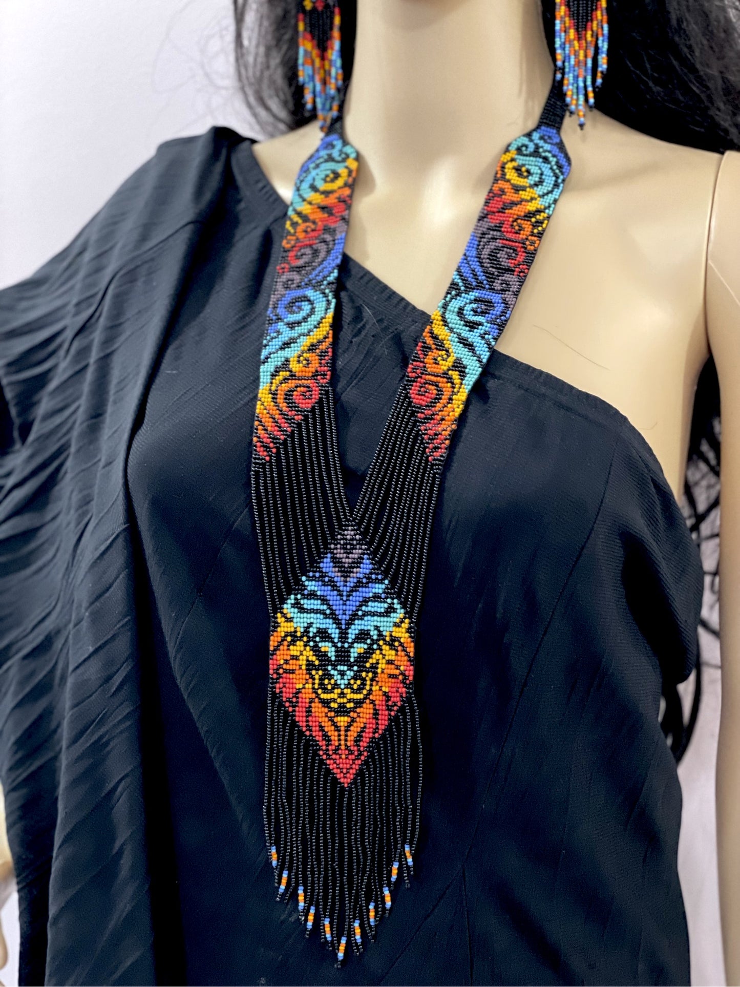 Handcrafted seed bead necklace earrings ethnic Jewelry set
