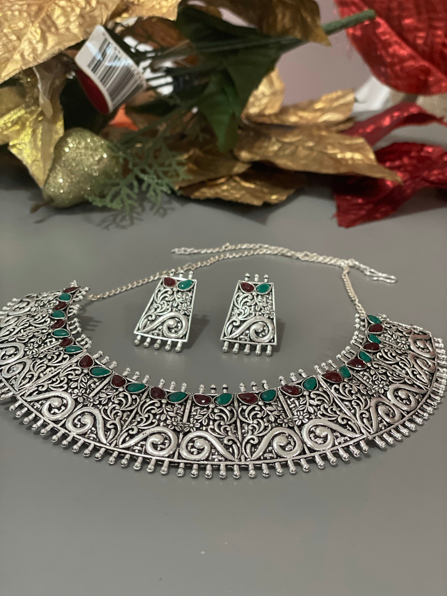 Oxidized necklace earrings adjustable handcrafted jewelry