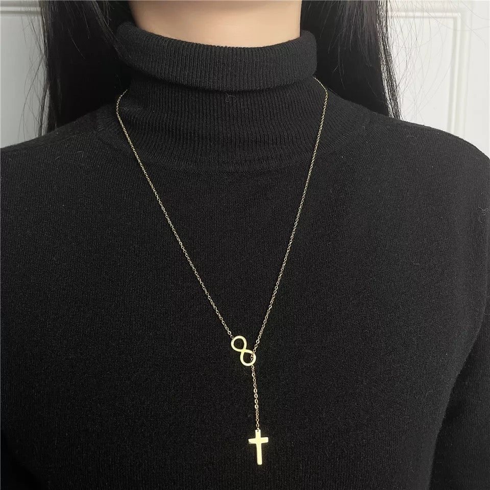 Cross charm necklace infinity decor stainless jewelry