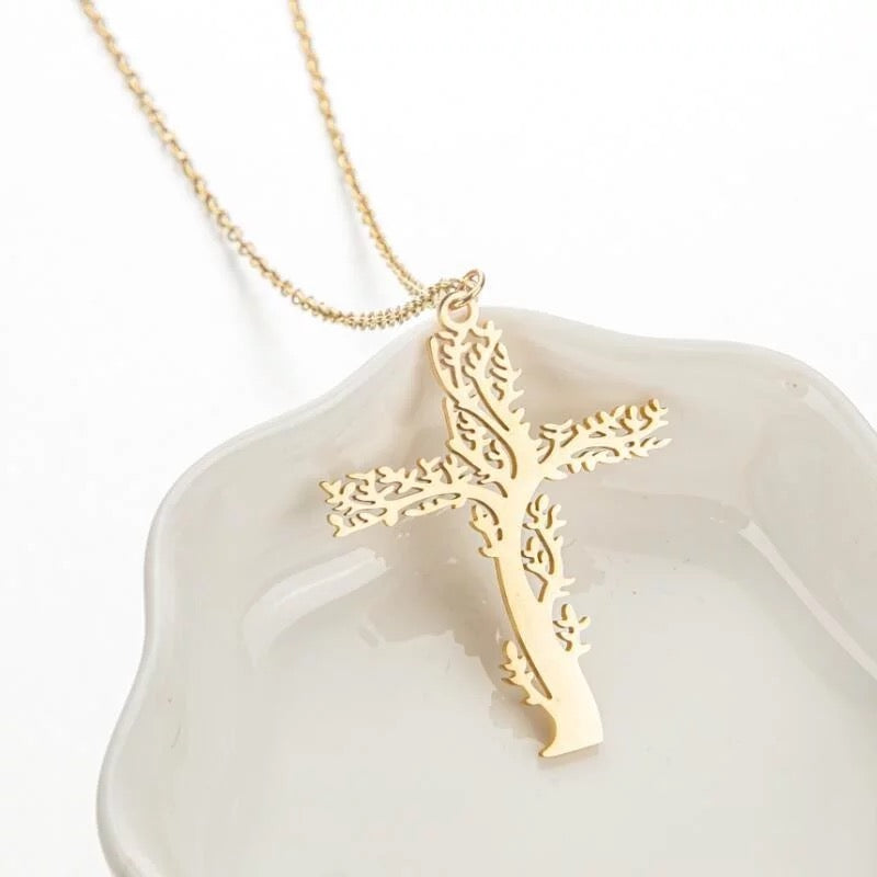 Cross necklace tree of life stainless jewelry