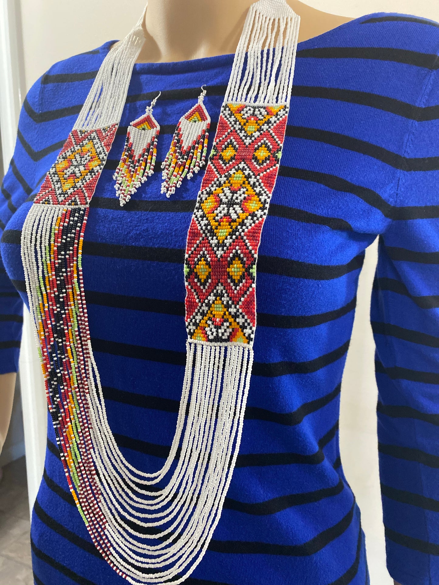 Handcrafted Bead necklace earrings set boho jewelry