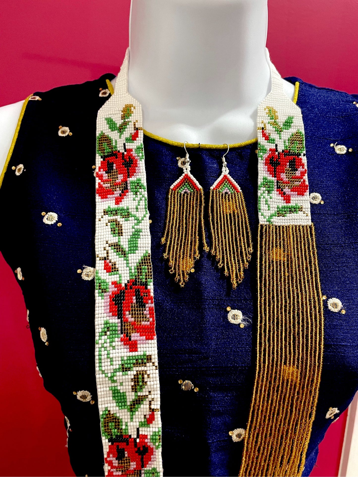 Seed bead necklace earrings set handcrafted African jewelry gift