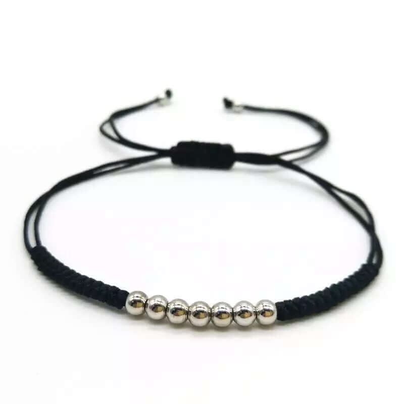 black Thread bracelet silver charm beads bonding jewelry