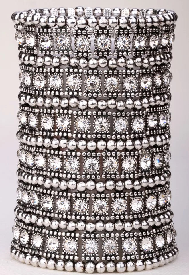 Cuff bracelet with crystals Multi layer stretchable fashion jewelry
