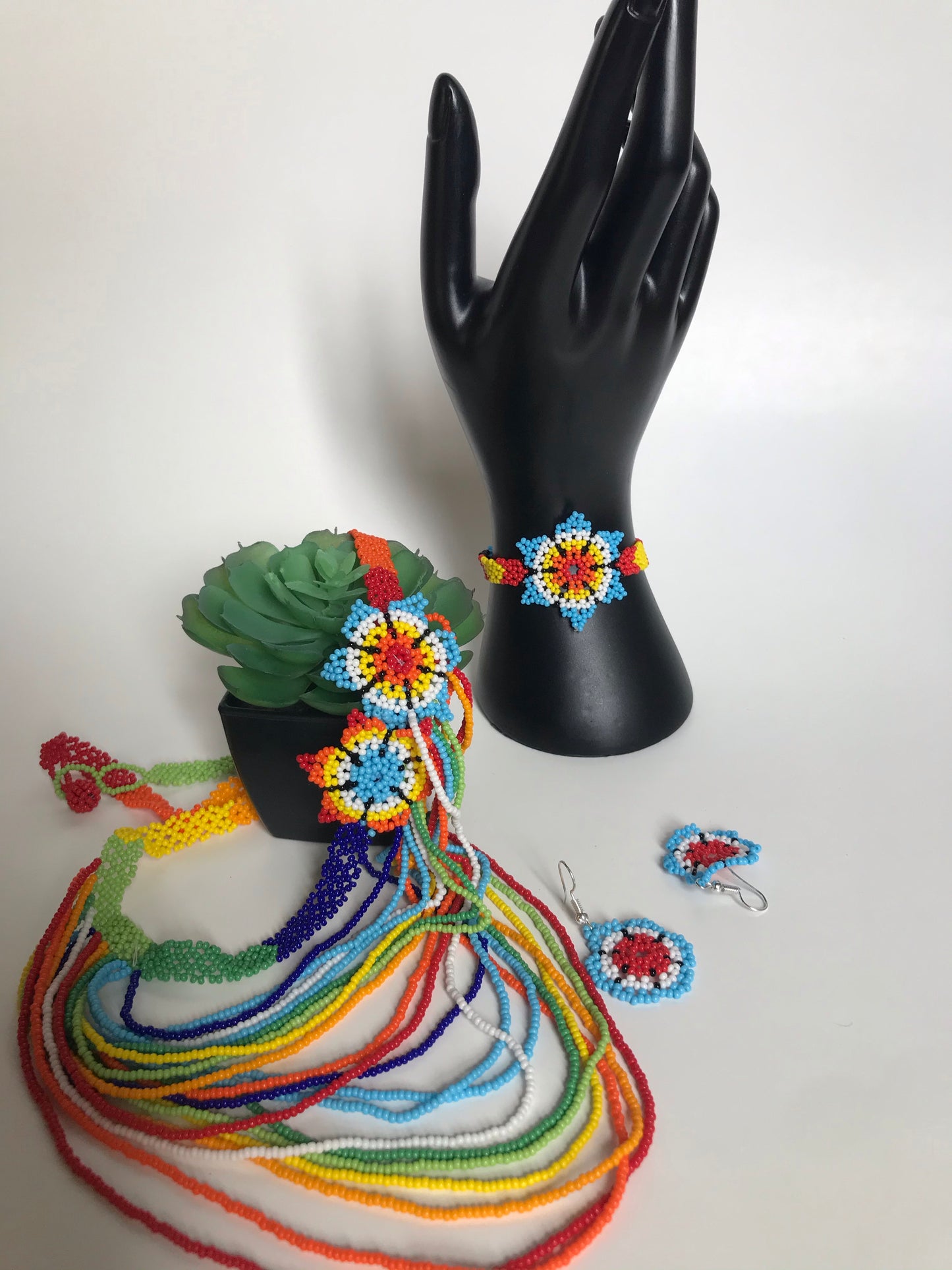Handcrafted Bead necklace earrings set colorful jewelry