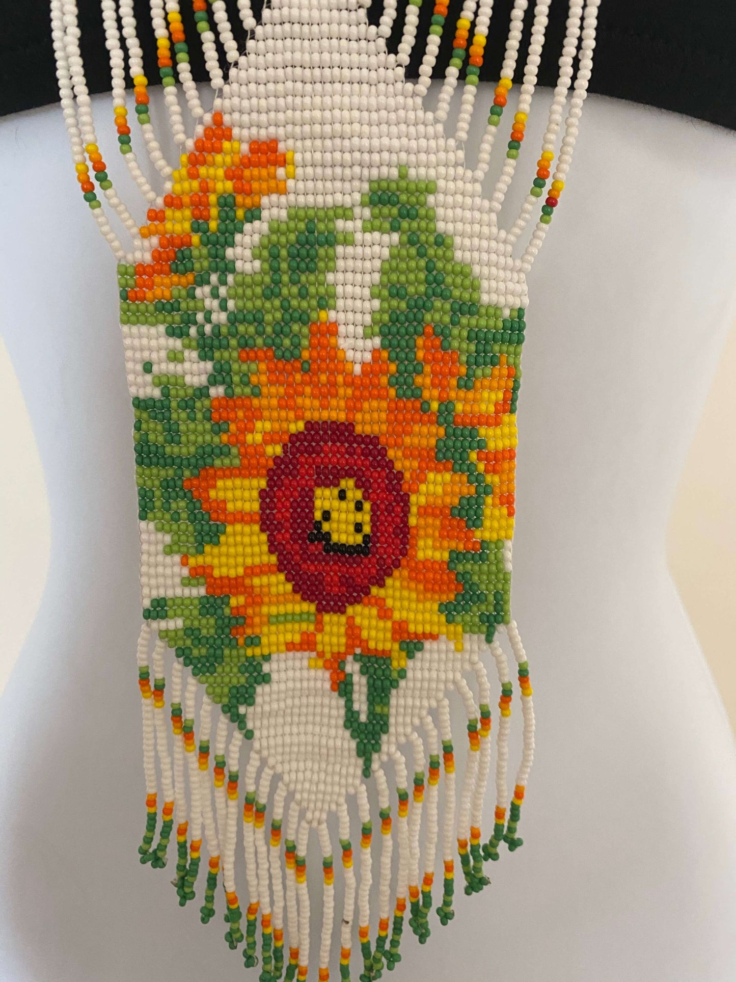 Handcrafted Bead embroidery long necklace earrings set