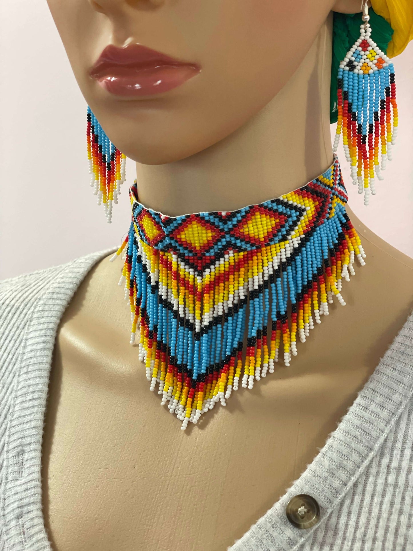 beaded necklace Handcrafted choker set seed bead artisan jewelry
