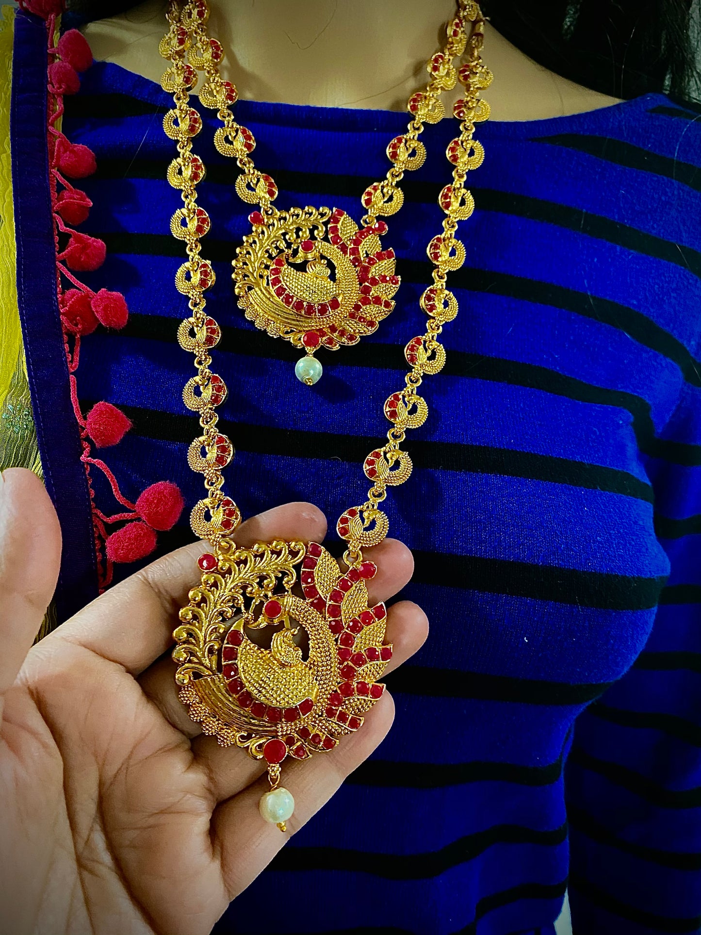 Indian necklace combo bridal Peacock golden set