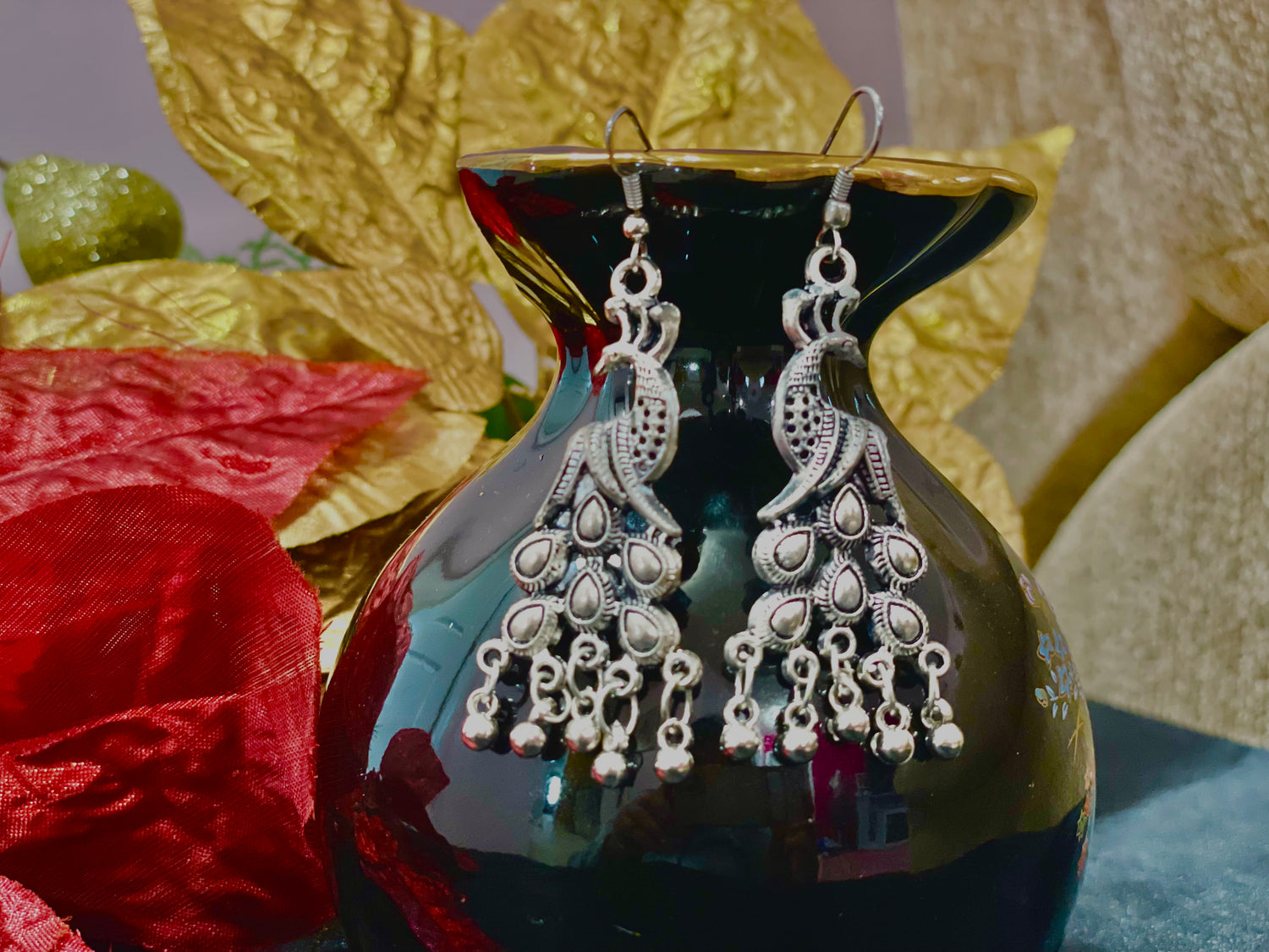 Handcrafted earring peacock design dangle drop lightweight jewelry