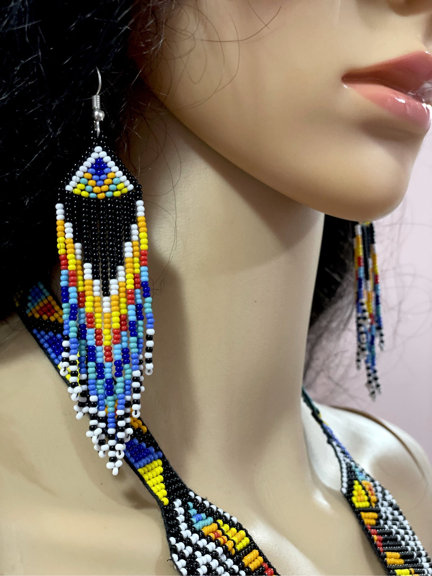Seed bead necklace earrings set handcrafted tribal boho jewelry