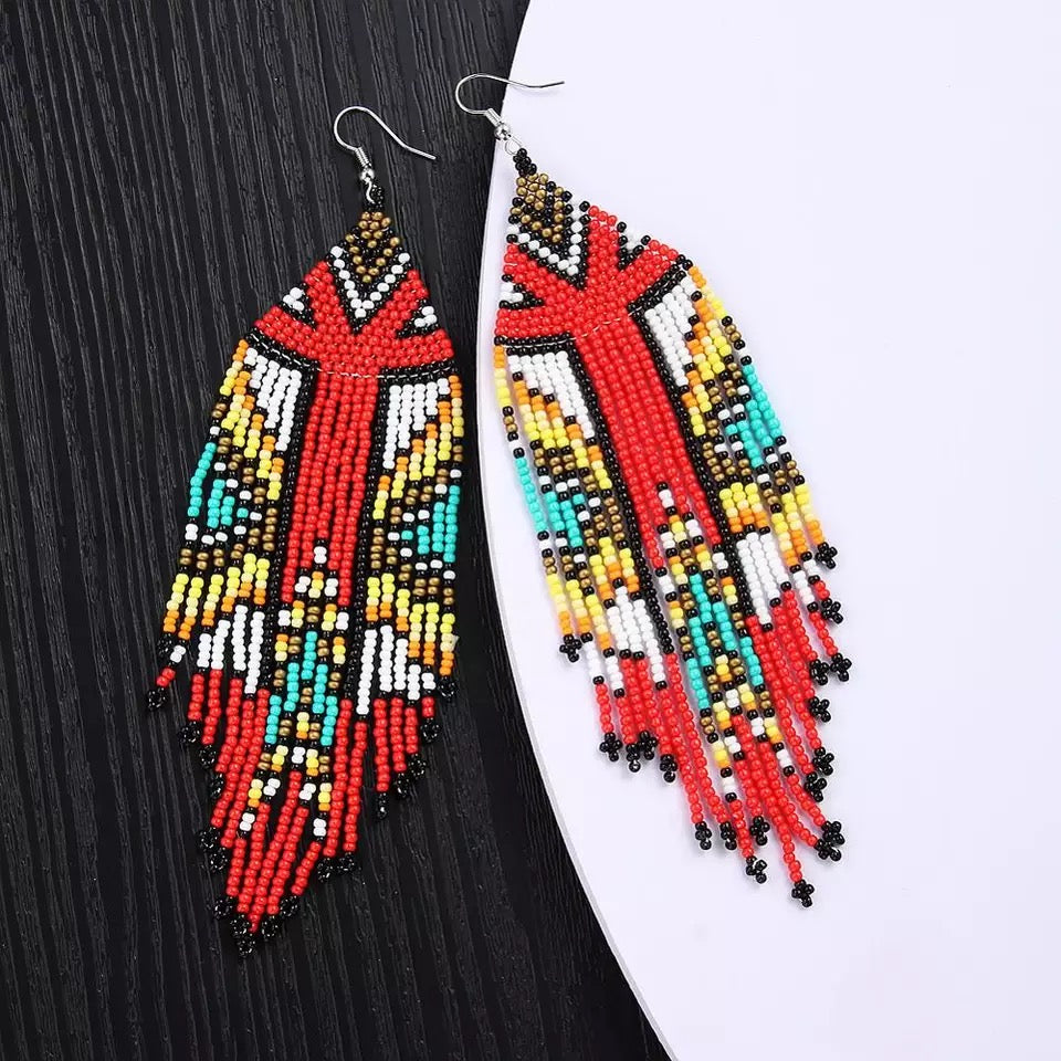 Seed bead earrings big dangle drop African boho jewelry