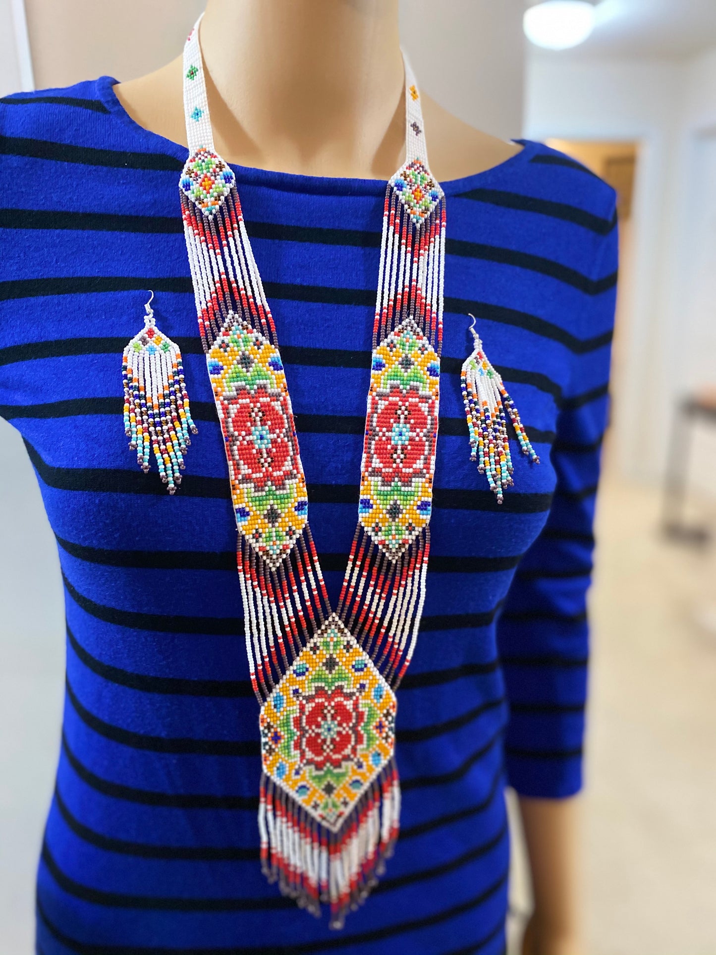 Handcrafted Bead necklace earrings set tribal jewelry