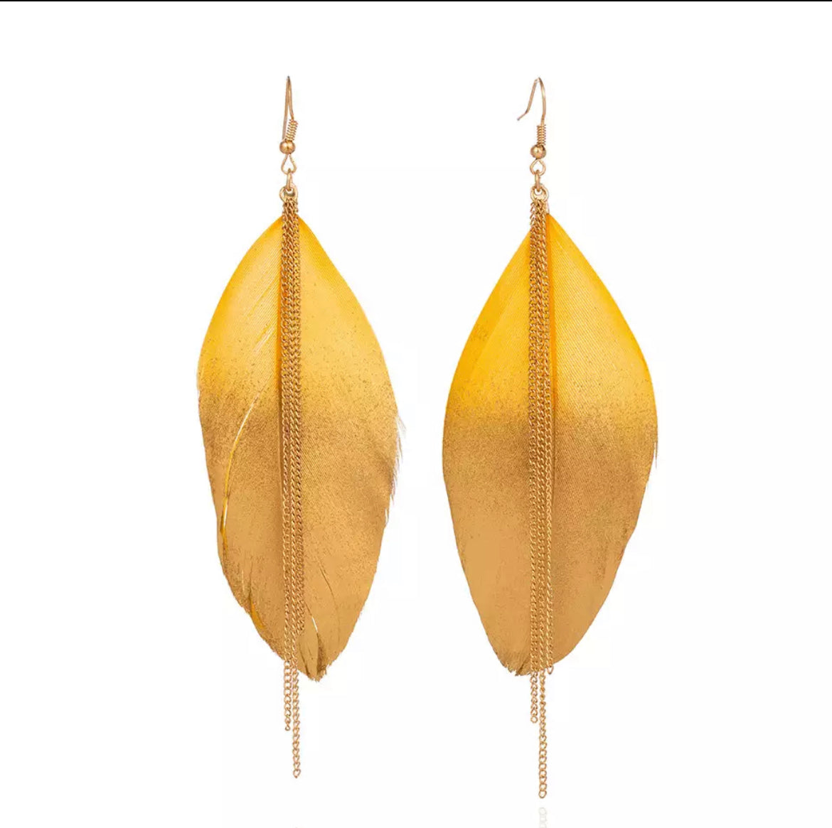 Handcrafted earrings yellow feather bohemian jewelry