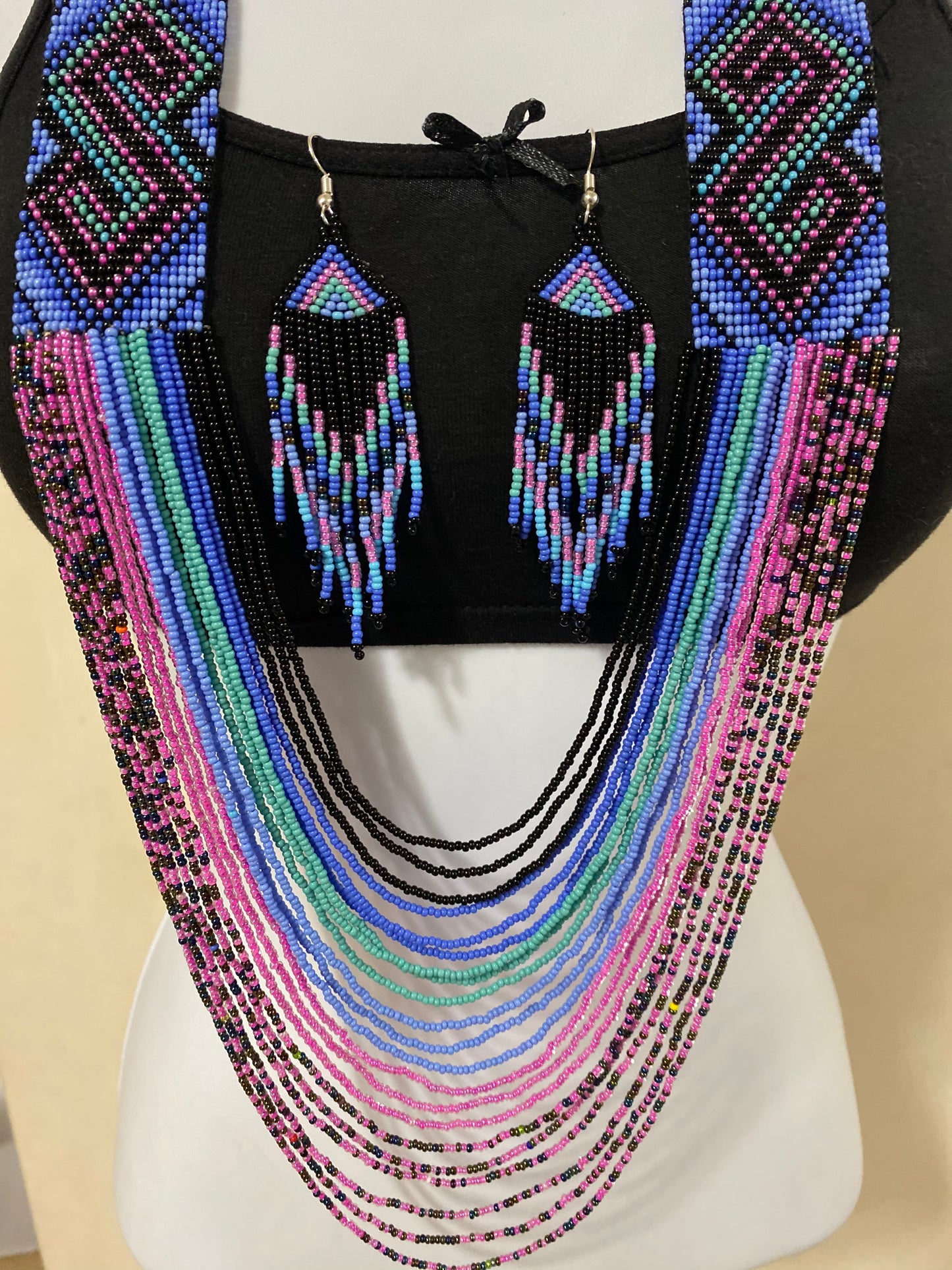 Handcrafted Bead embroidery necklace earrings set