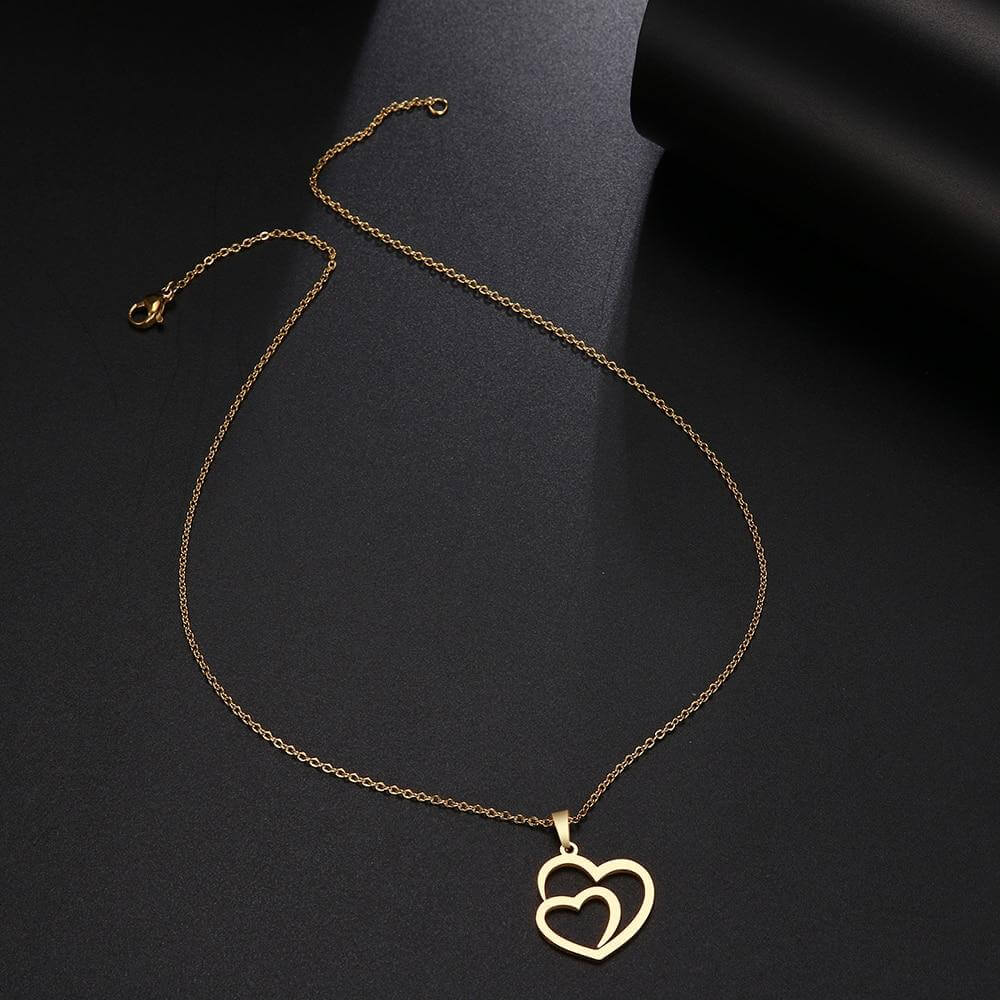 Charm necklace double heart pendant great quality jewelry