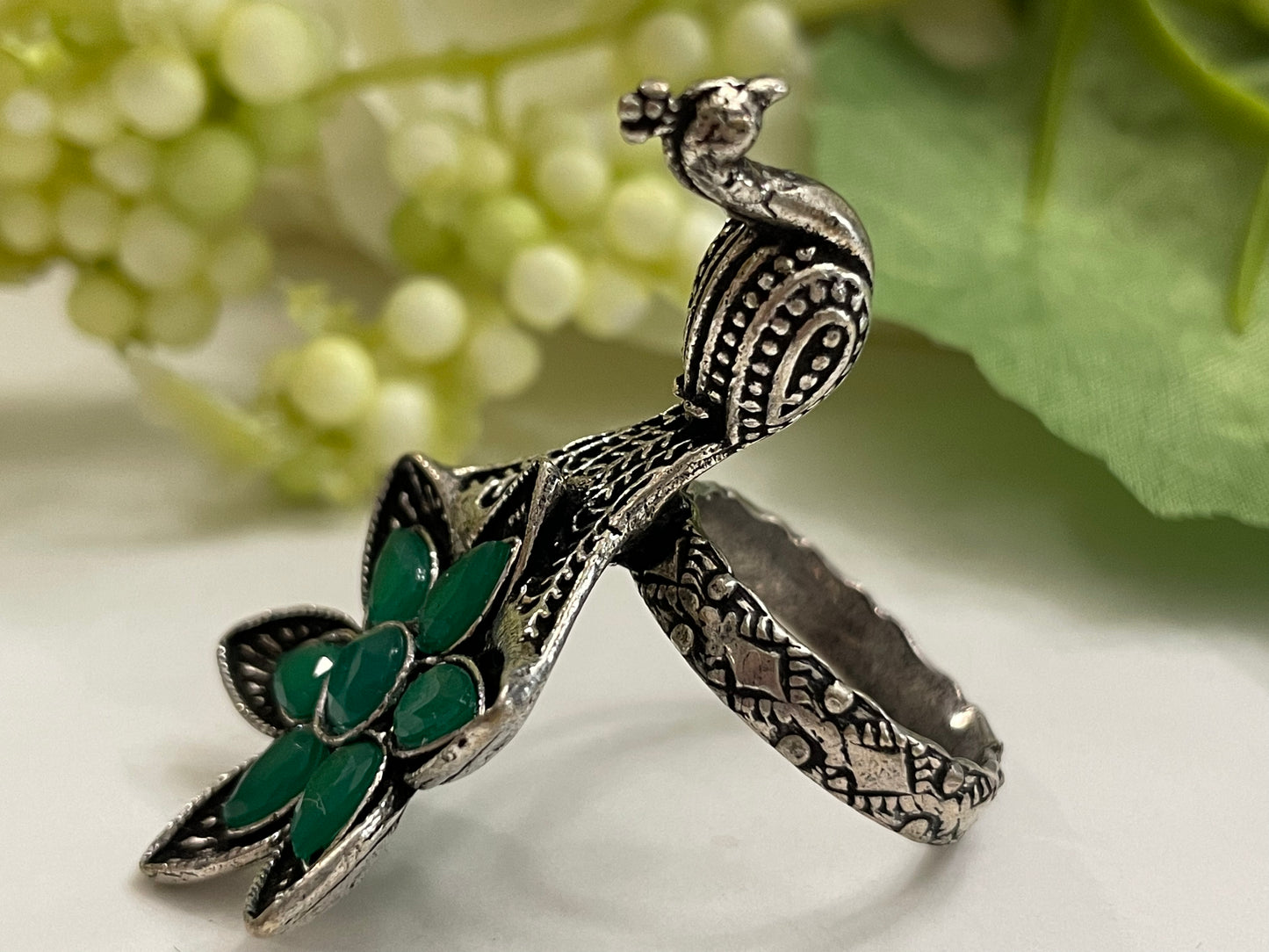 Peacock Ring handcrafted adjustable antique style bohemian jewelry
