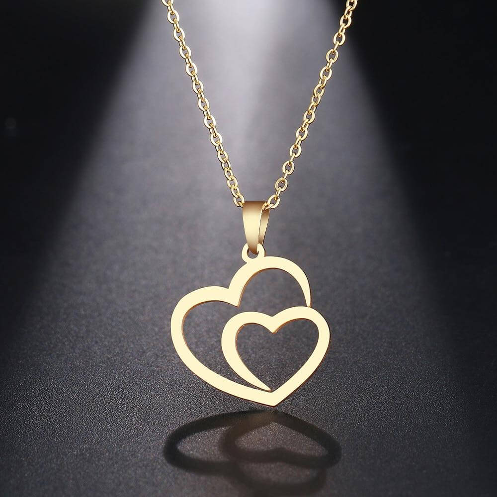 Charm necklace double heart pendant great quality jewelry