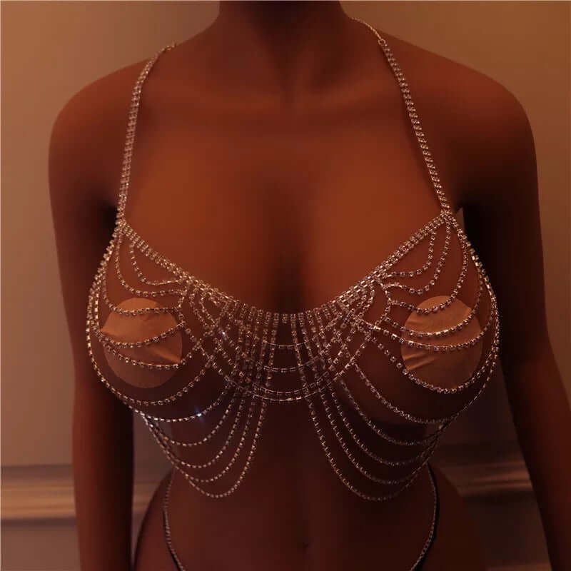 Bikini jewelry body chain bra thong set women photo shoot accessories