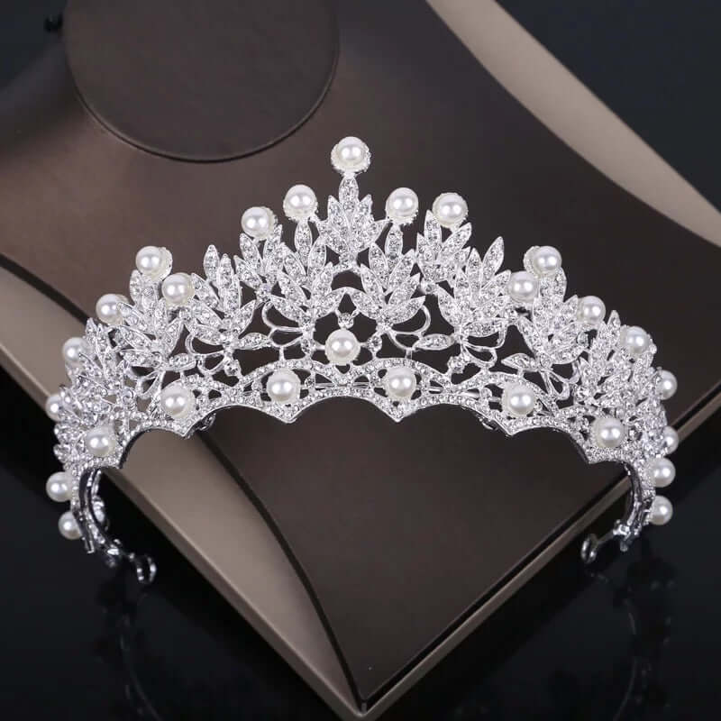 Bridal tiara necklace earrings set silver rhinestone