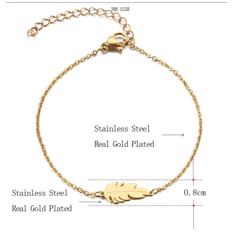 Charm Bracelet rose gold feather design stainless no fade jewelry