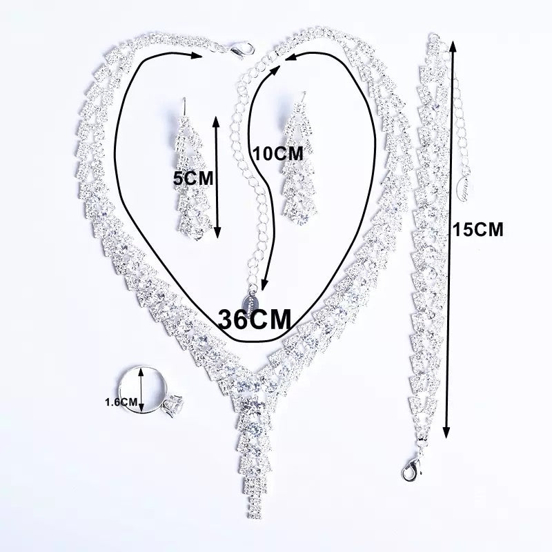 Wedding Necklace bracelet ring complete set silver shine jewelry