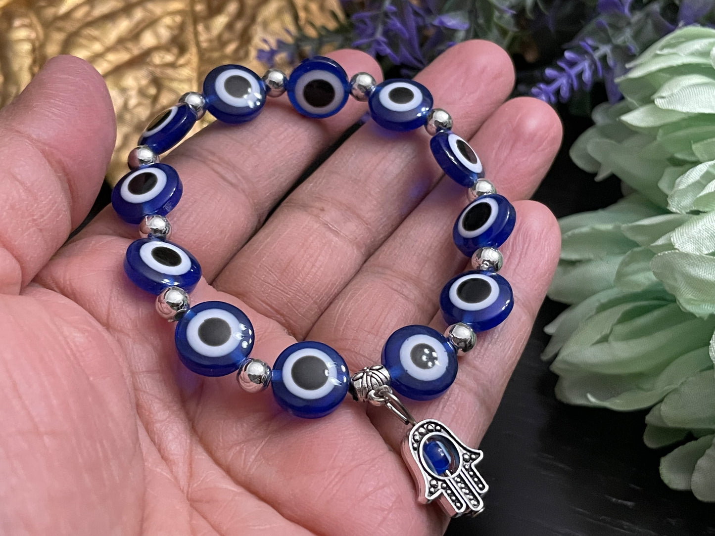 Charm Hamsa hands Protection bracelet evil eye glass beads jewelry
