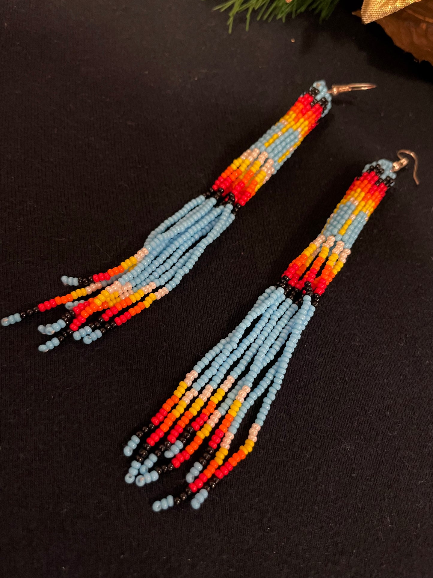 Seed bead earrings Turquoise blue long handcrafted earring