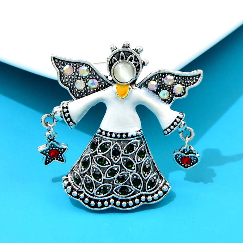 Brooch Angel charm holding heart & star gift jewelry