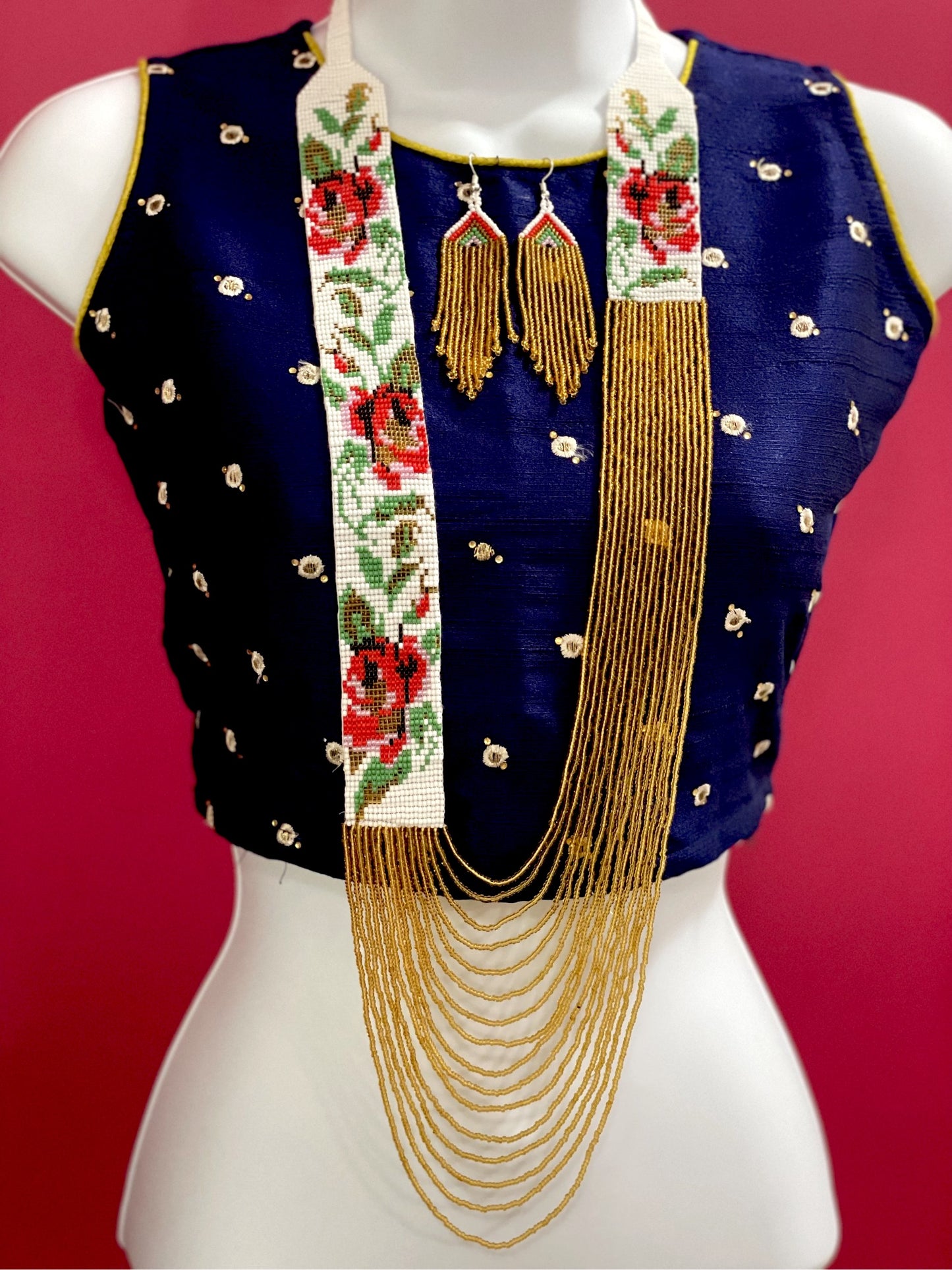 Seed bead necklace earrings set handcrafted African jewelry gift