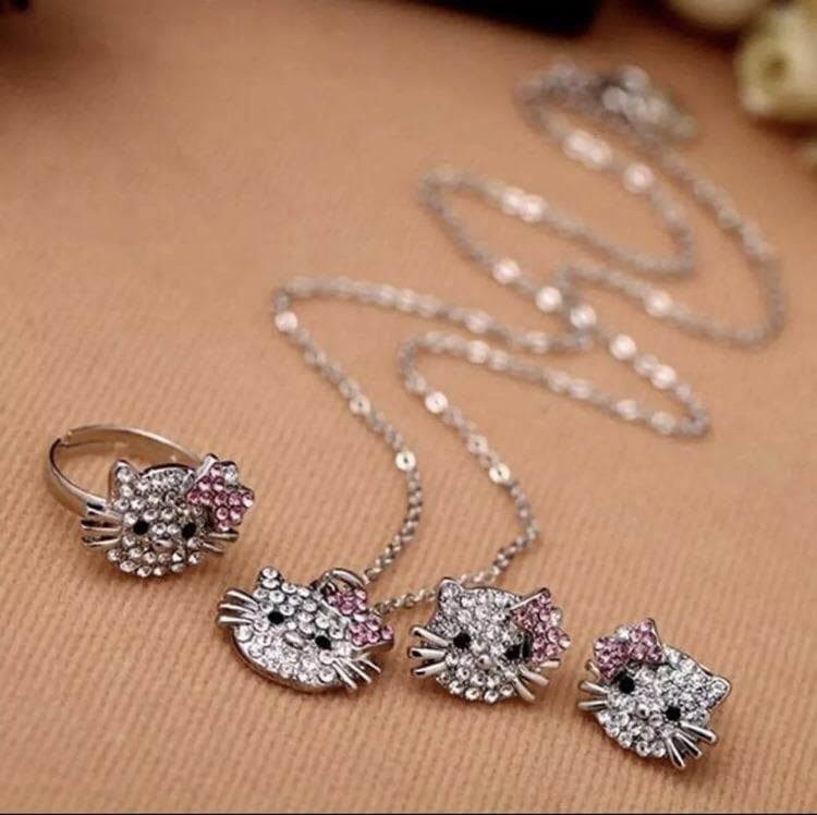 hello kitty necklace earrings ring complete jewelry set