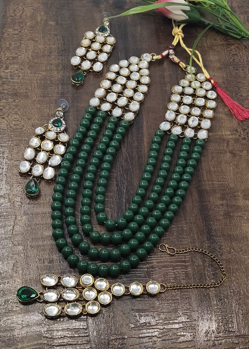 Indian/ African necklace earrings head jewelry set glass beads & kundan work