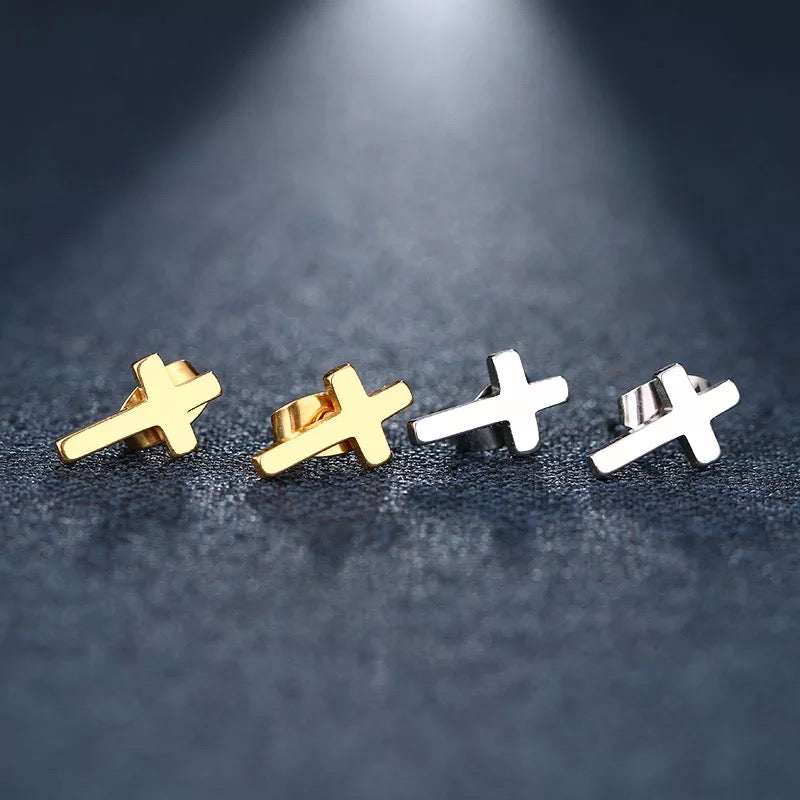 Stainless steel cross stud earrings faith jewelry no fade or tarnish