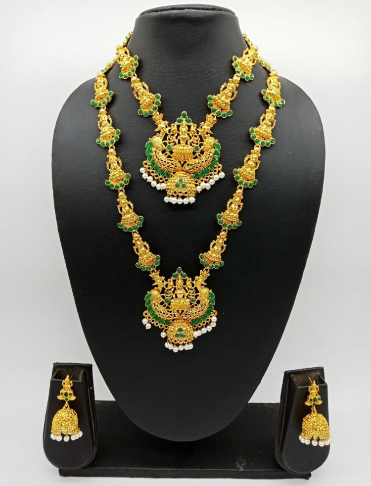 Indian bridal temple necklace combo with earring wedding festival jewelry set for women