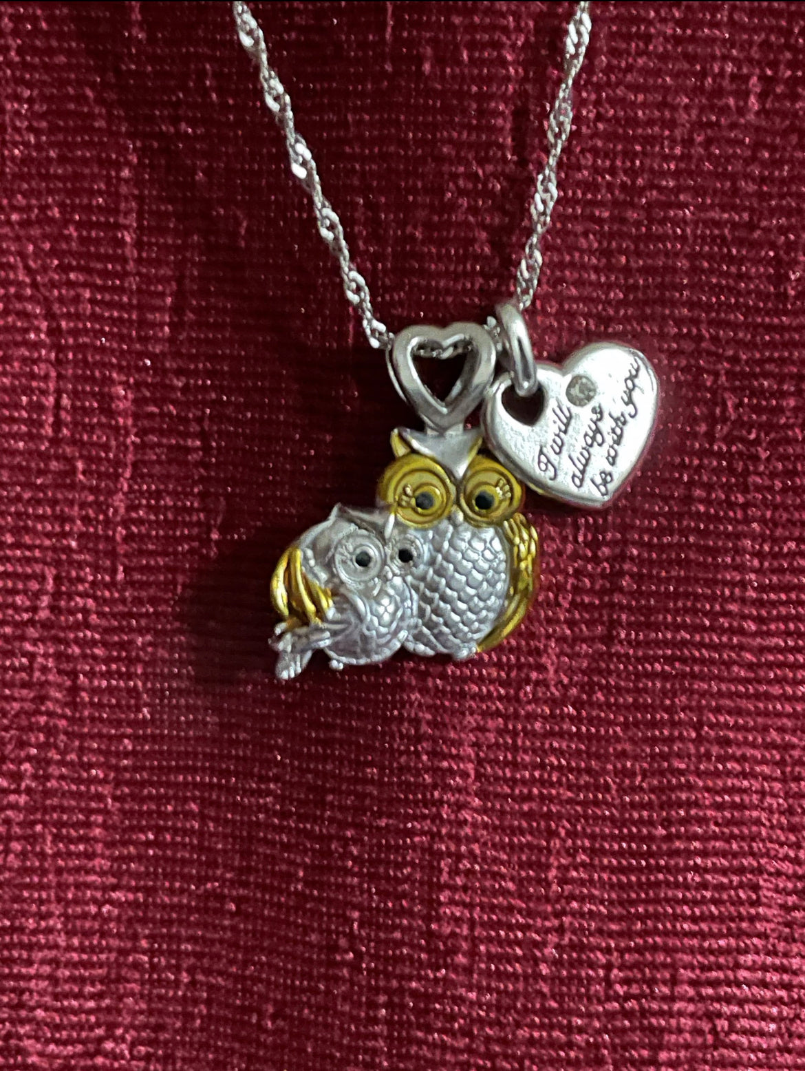 Owl charm necklace pendant love family gift 2 tone jewelry